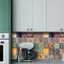 blue-printed-backsplash-tile-mediterranean-kitchen-blue-white-cabinets