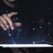 Man using digital tablet psd mockup smart technology